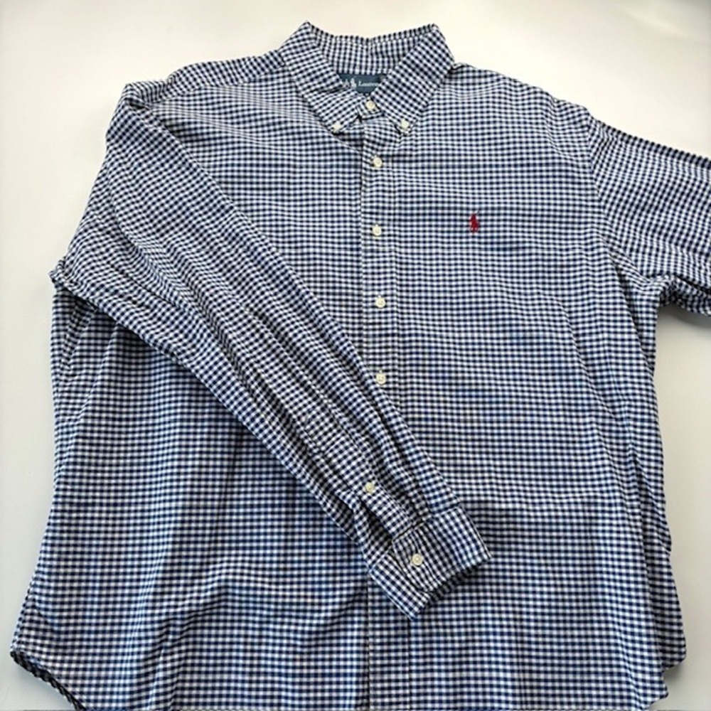 Ralph Lauren Classic Fit Gingham Check Button Down Shirt Men's XXL Navy White